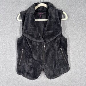 Faux Fur Moto Vest Large Charcoal Fuzzy Soft Furry Comfy Cozy Feminine Boho